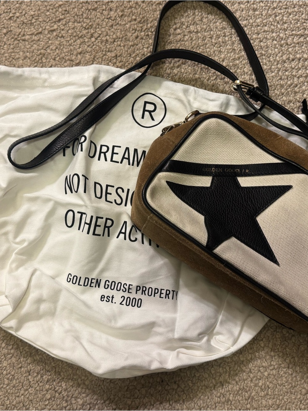 Golden Goose Brown Suede & Cream Canvas Crossbody with Black Star